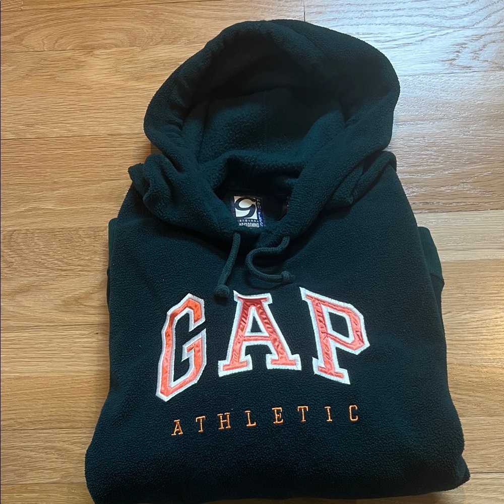 GAP Dark Green Hoodie with Orange & White Lettering